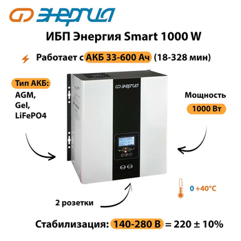 ИБП Энергия Smart 1000W - ИБП и АКБ - Энергия ИБП Smart - Магазин стабилизаторов напряжения Ток-Про